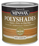 Minwax PolyShades 213704444 Wood Stain and Polyurethane, Satin, Classic Oak, Liquid, 0.5 pt, Can